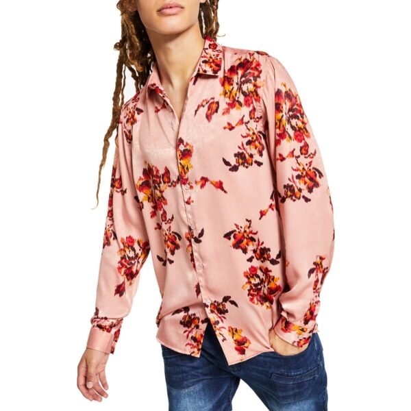 INC Mens Satin Floral Button-Down Shirt