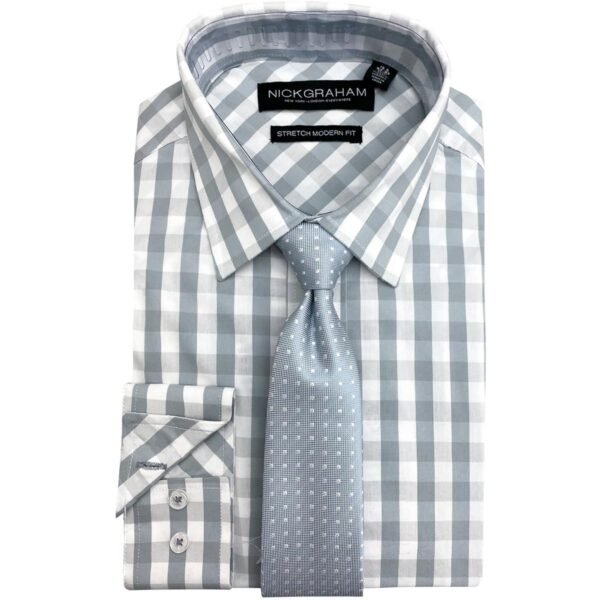 Nick Graham Mens Check Print Modern Fit Dress Shirt