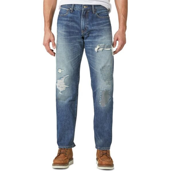 Lucky Legend Mens Destroyed Medium Wash Straight Leg Jeans