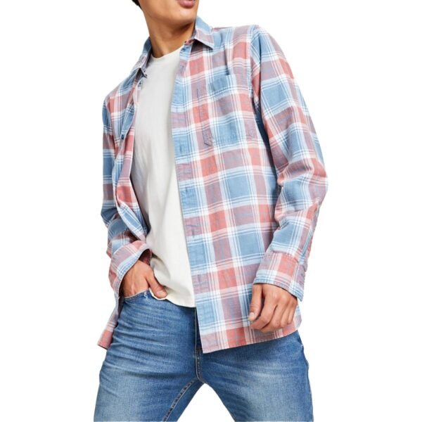 Sun + Stone Mens Plaid Cotton Button-Down Shirt